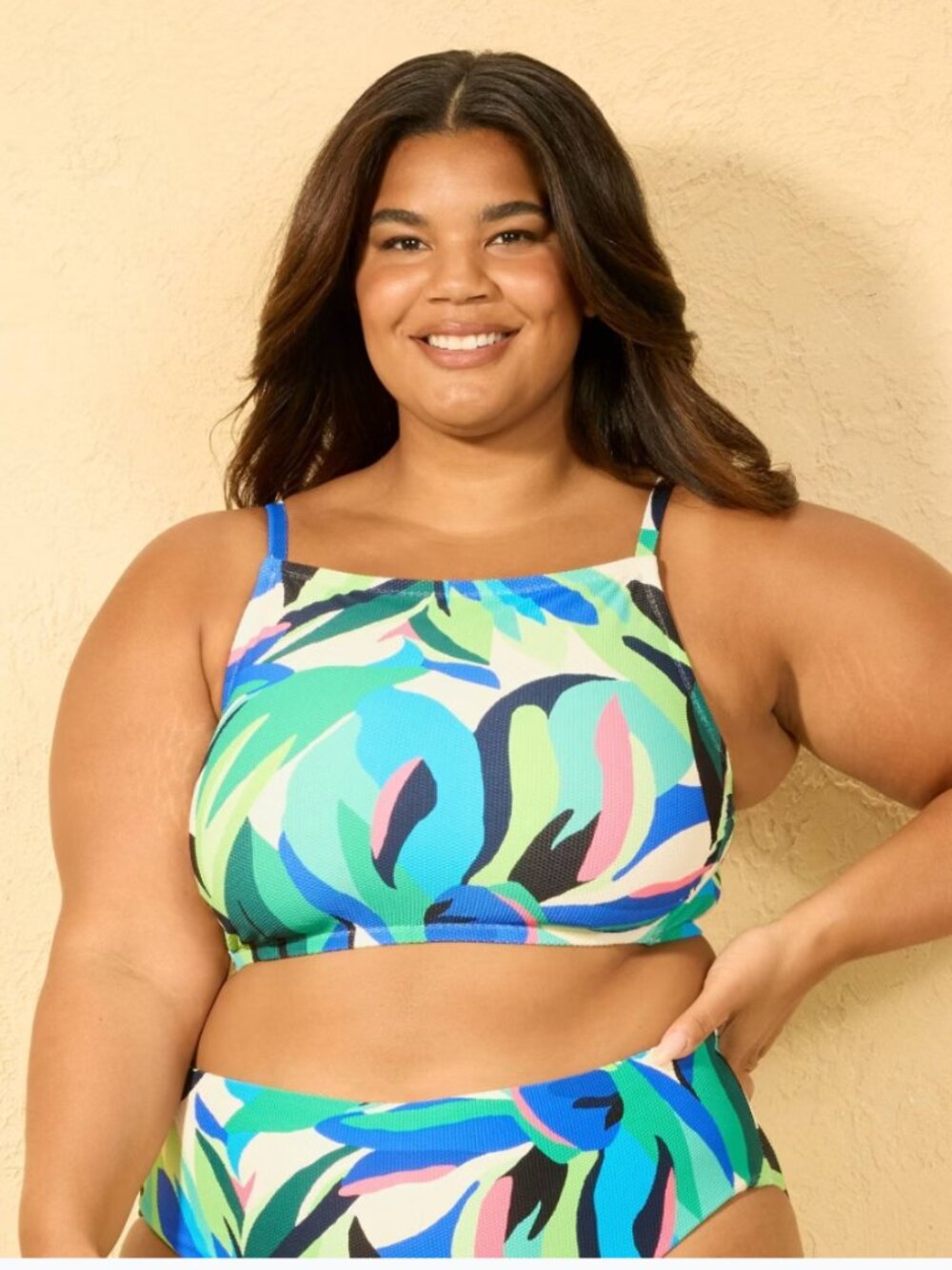 Shade Shore S Womens High Neck Bikini Top Tropical Pique Removable Cups Multi